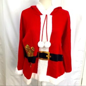 Holiday Santa Sweater with hood and Gingerbread Man size L